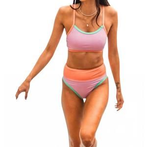NEW FEATHER 4 ARROW retro ringer bikini top in prism pink